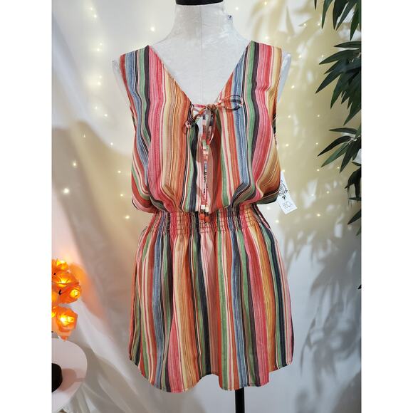 BECCA by Rebecca Virtue Smocked Sleeveless Dress Womens Size M NWT Multi Stripe - Picture 1 of 8